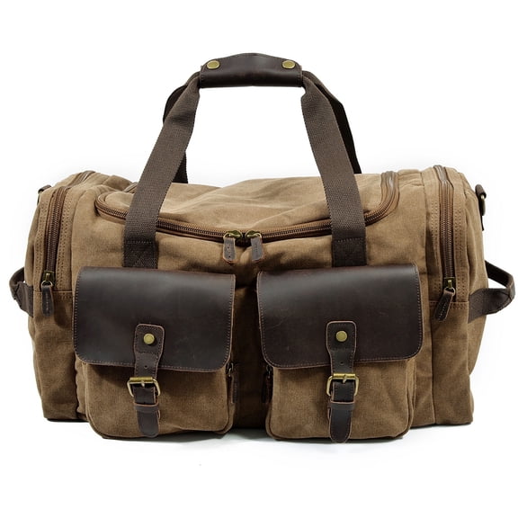 ISMART Waterproof Canvas & Genuine Leather Messenger Bag - Vintage Travel Tote, Leather Shoulder Bag