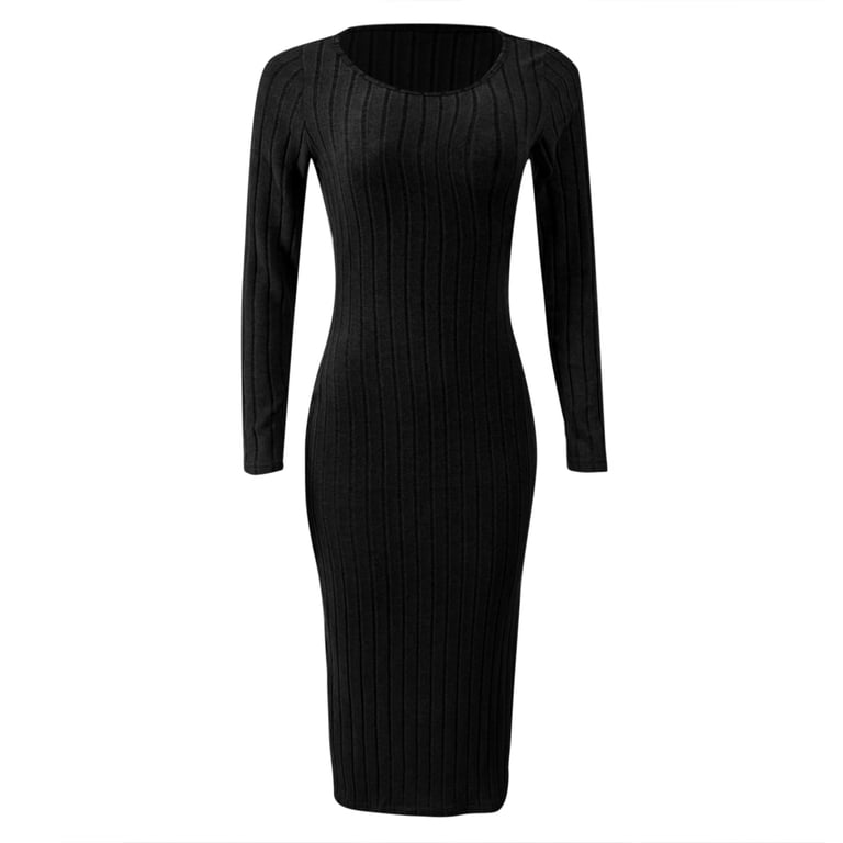 Women's Knitted Dress Long Slit Bodycon Long Dress With Neck Low Neck Dress plus Size Swing Dress Floral Summer Long Dresses Tunic Dress for Women Form Fitting Dress Maxi Dress Summer Fall