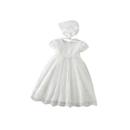 

Binpure Baby Girls Christening Outfit Floral Embroidered Baptism Dress Gown with Bonnet 2 Pcs Clothes Set