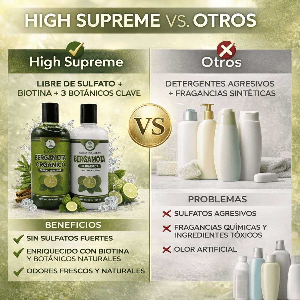 Shampoo Organic Bergamot + Conditioner (16.9 fl oz) with Aloe Vera & Rosemary | SHAMPOO ORGÁNICO BERGAMOTA con Sábila & Romero + Acondicionador - 500 ml - Biotina