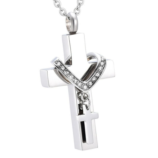 Colgante de cremación con doble cruz de smtyteeng, recuerdo conmemorativo para el cabello, Acción de Gracias Argén
