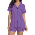 thumbnail image 1 of Womens Casual Rompers Summer Short Sleeve Polo V Neck Button Down Loose Fit Short Jumpsuits with Pockets, 1 of 5