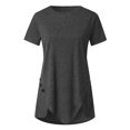 thumbnail image 5 of Oalirro Women's Tops, Tees & Blouses Women Tops and Blouses Women Plus Size Button Solid Round Neck Short Sleeve Irregular T-shirt Blouse Tops Gray, 5 of 6