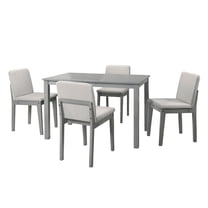 Newboti Furniture Grey Finish 5pc Dining Room Set Dining Table 4x Chairs Beige Fabric Chair Seat Kitchen Breakfast Dining room Furniture Rubberwood Veneer Unique Design 06682
