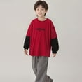 thumbnail image 4 of OGLCCG Boys' 2-in-1 Long Sleeve T-Shirts Oversized Casual Crew Neck Cotton Pullover Tees Loose Fit Letter Printed Shirts 7-15 Years, 4 of 5
