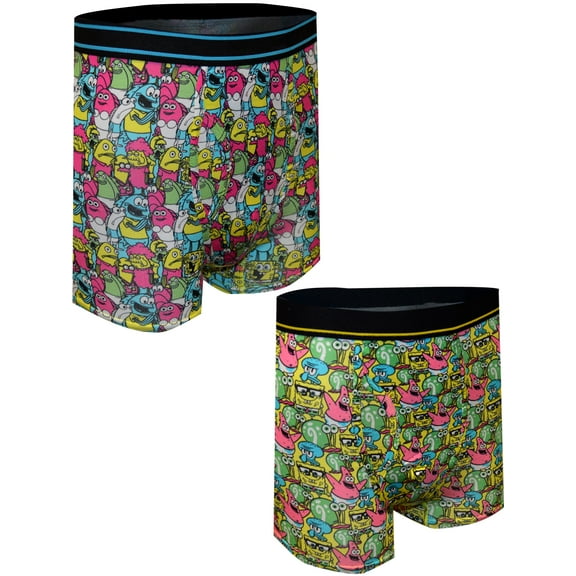 Mad Engine Mens SpongeBob Squarepants Cast of Characters Boxer Briefs 2 Pack (Medium)