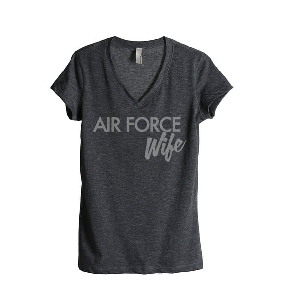 Air Force Wife Women's Fashion Relaxed V-Neck T-Shirt Tee Charcoal Grey Small