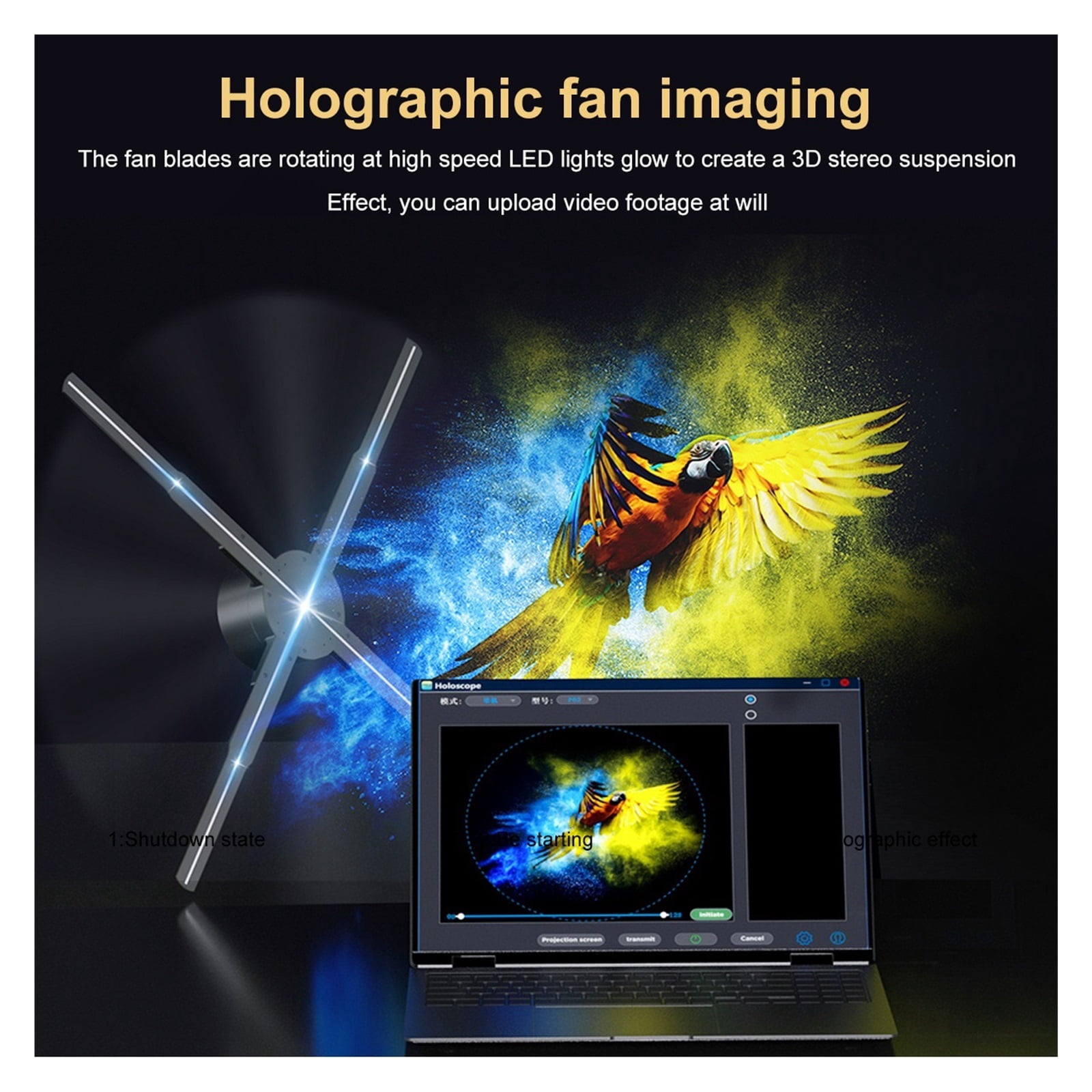 Holographic Fan, Holographic 3D Fan LED Neon Remote Display Handmade DIY Video Logo Text 3D Holographic Projector Advertising Machine COOl ,Creating Good Attraction