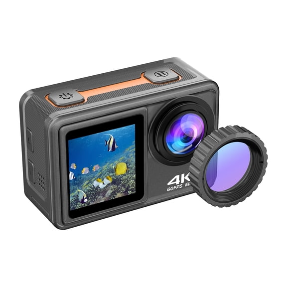 Videocámara deportiva 4K de 24 MP con doble pantalla y 2 pulgadas.