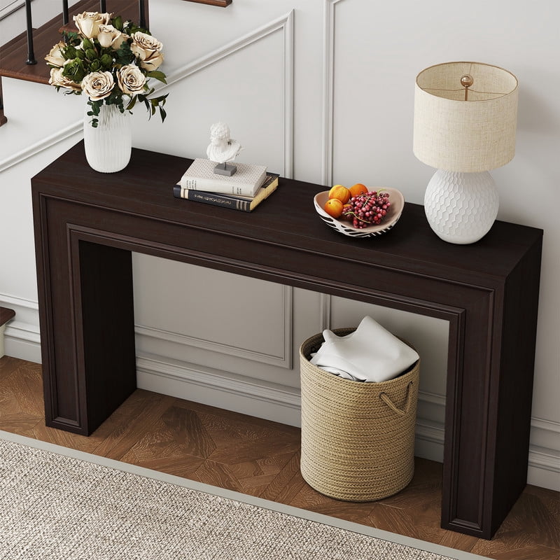 PLAMLE 55 Inch Console Table for Entryway, Narrow Sofa Table Behind Couch with Storage Shelf, Farmhouse Wooden Hallway Table for Living Room, Foyer, Small Spaces