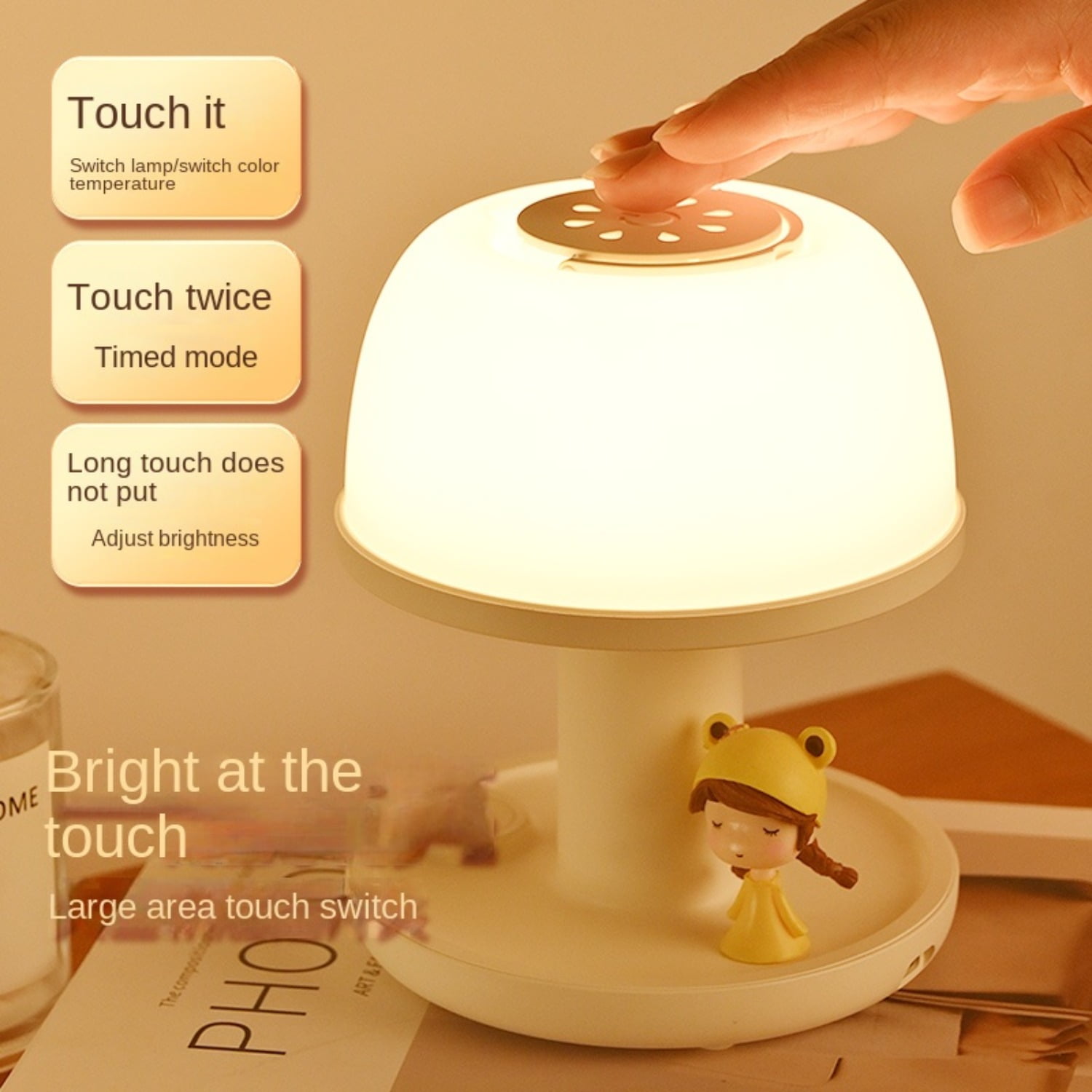 D.FAMILY Night Light with Red Sleep Aid, Dimmable Bedside Lamp for Nursery & Bedroom