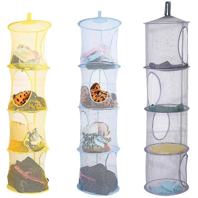 Red de almacenamiento para niños, 3 uds., red de secado colgante, cesta de malla plegable, almacenamiento para felpa