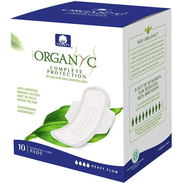 Organyc 100 Certified Organic Cotton Feminine Pads, Heavy Flow, 10