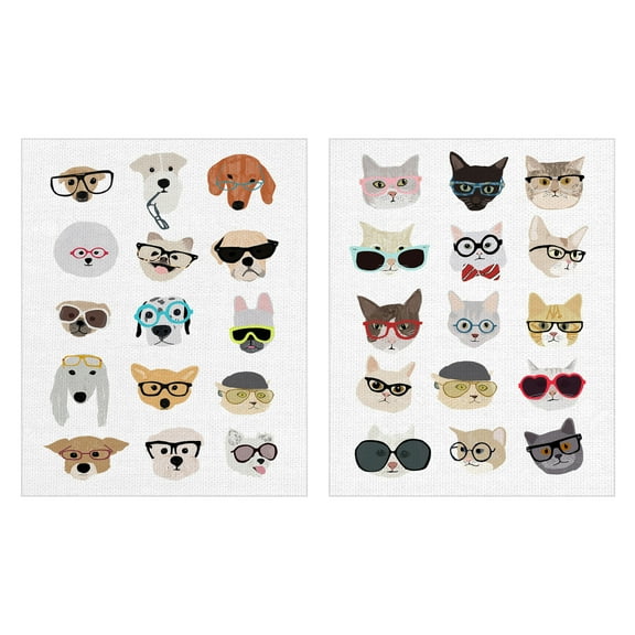Masterpiece Art Gallery Cats & Dogs with Glasses by Hanna Melin Canvas Art Print Set of 2 (16" x 20")
