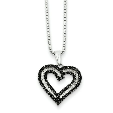1/3 Cttw Black & White Diamond 17mm Heart Necklace in Sterling Silver