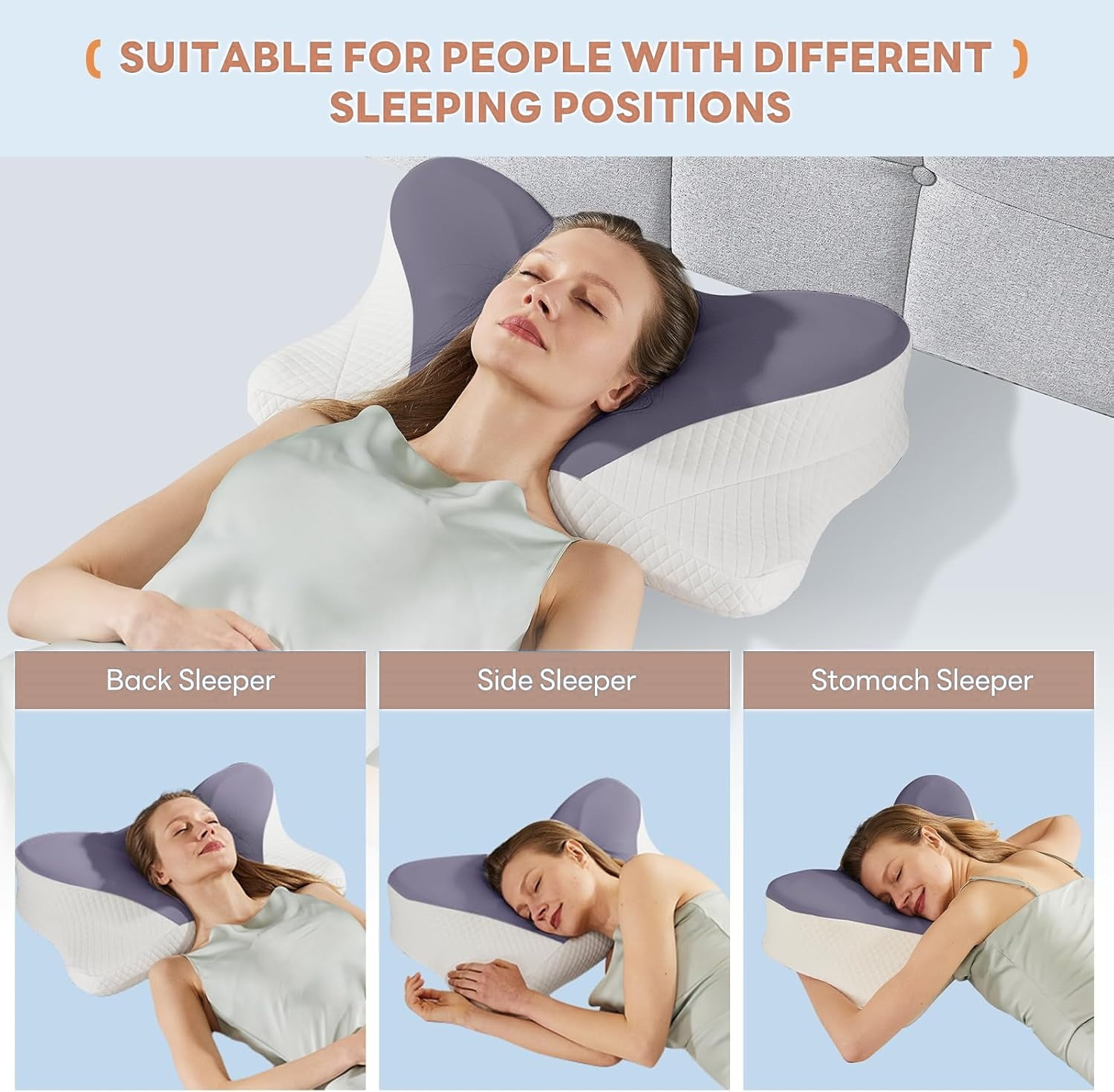 Cervical Pillow for Neck and Shoulder, Ergonomic Memory Foam Pillow with Contour Design, Supports Side Back and Stomach Sleepers, Cooling Orthopedic Pillow, Queen Size, Dark Gray