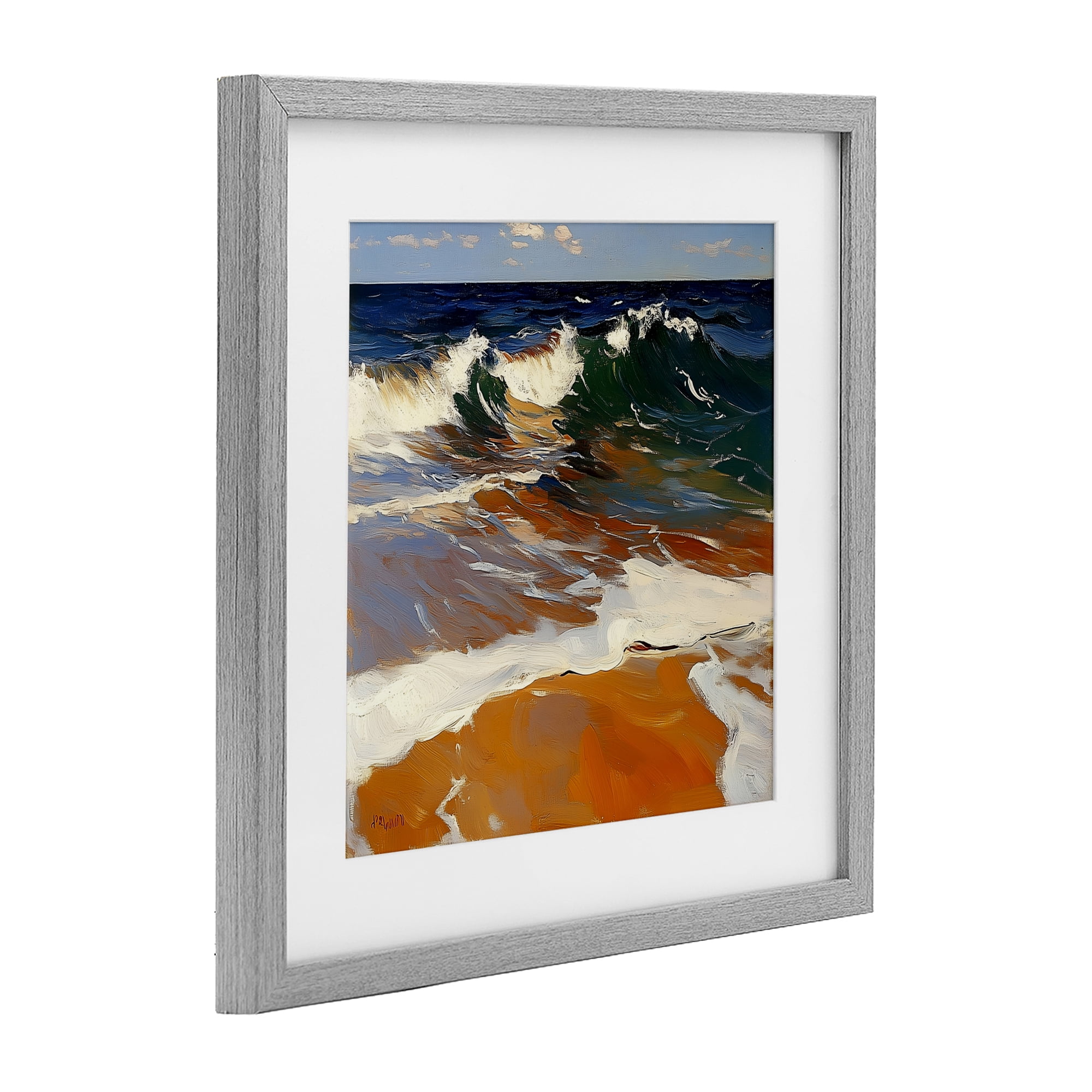 Stupell Industries Glassy Wave Break Gray Framed Print Under Glass, design by Walker Noble