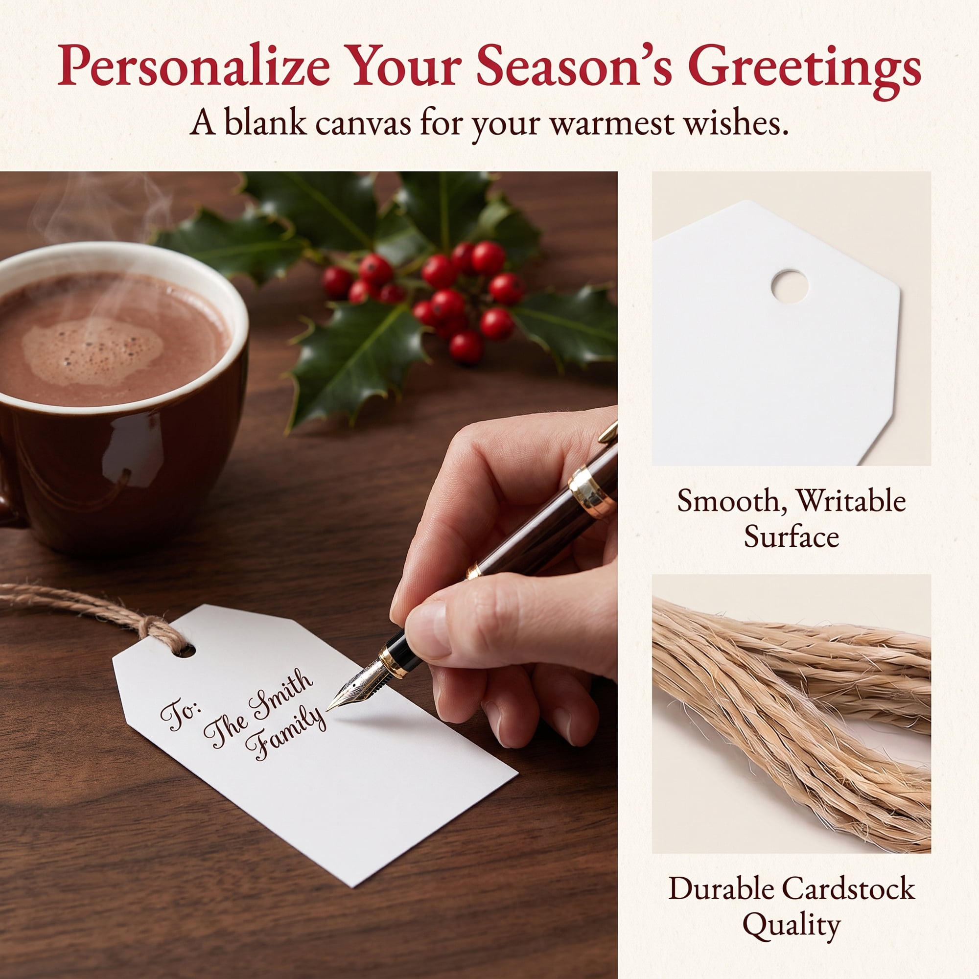 Unique Bargains 100Pcs Thick Gift Wrapping Tags with Twine White 2" x 3.1"