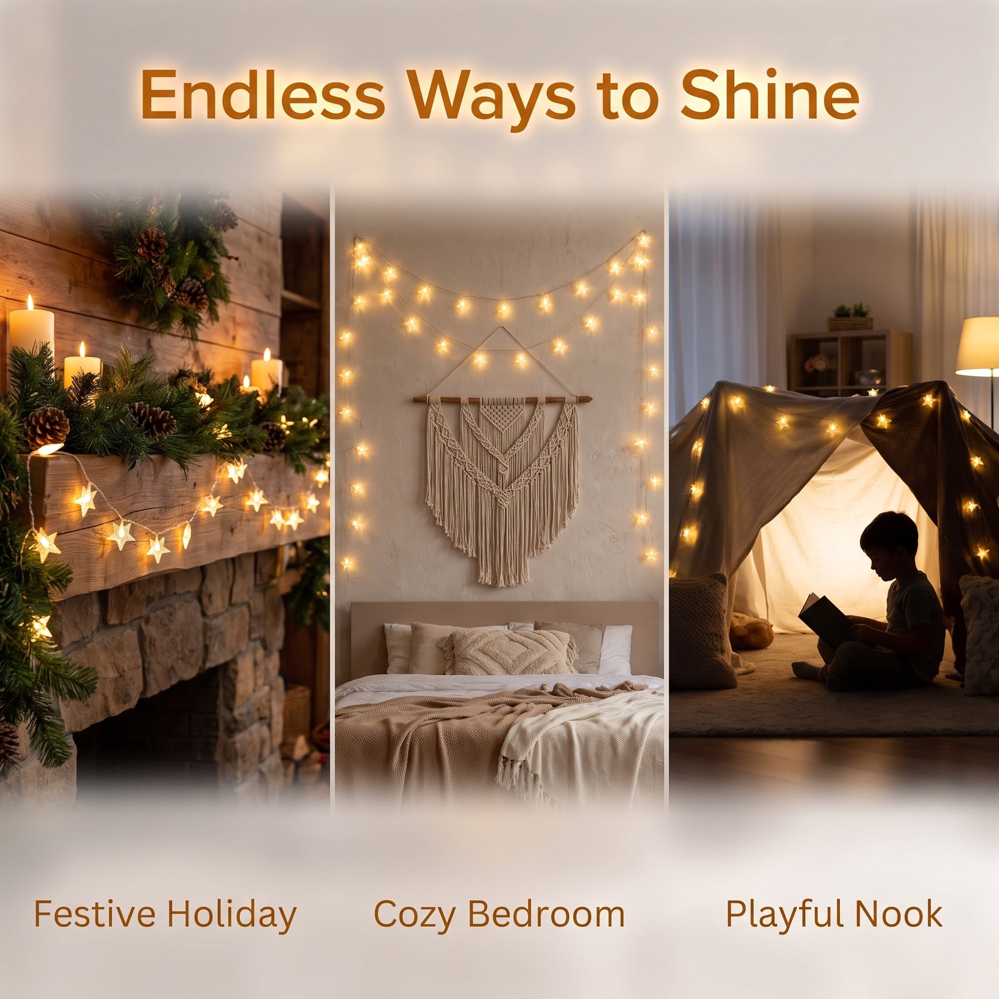 Unique Bargains 3D Star Lights with Flexible Design 9.8 ft Warm White USB Powered