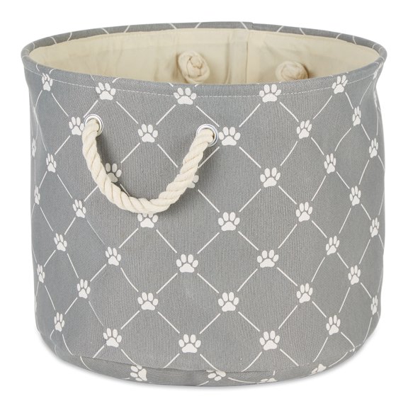 DII Polyester Pet Bin Trellis Paw Gray Round Small