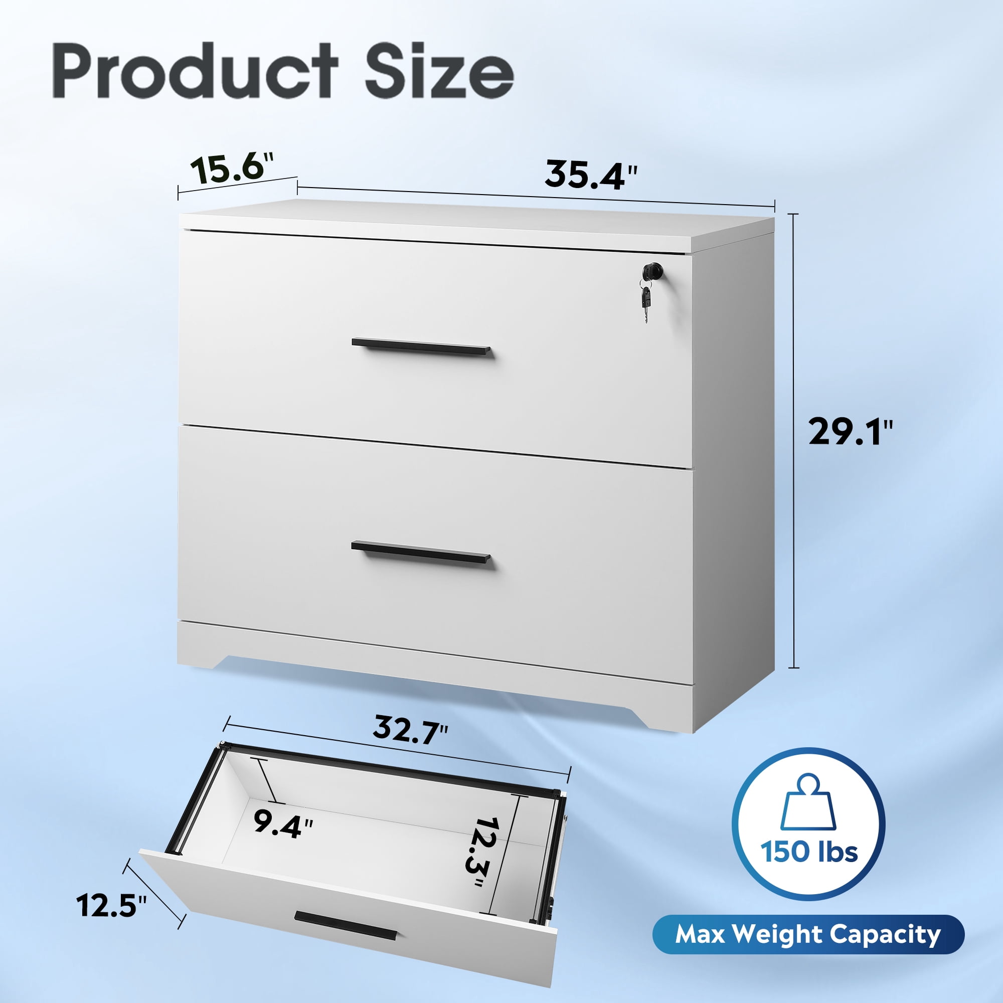 GALAXHERO 2 Drawer File Cabinets Wood Lateral Filing Cabinets with Lock for Home Office, White