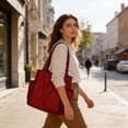 thumbnail image 5 of Block Large Capacity Foldable Shopping Tote Bag, Waterproof Fabric, Built-In Cup Holder, Shoulder Bag, Reusable Storage Bag for Grocery/Shopping/Beach/Daily Use, Outdoor Activities, 15*14*5in, Red, 5 of 6