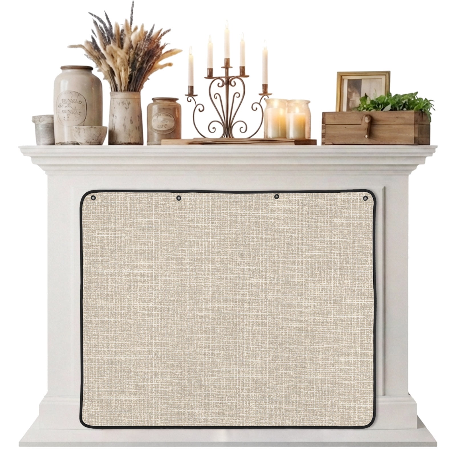 Magnetic Fireplace Cover Beige Linen Woven Texture Fireplace Screen Solid Color Canvas Insulation Fireplace Blocker Blanket Save Energy Fireplace Draft Stopper Covers for Living Room 39x32