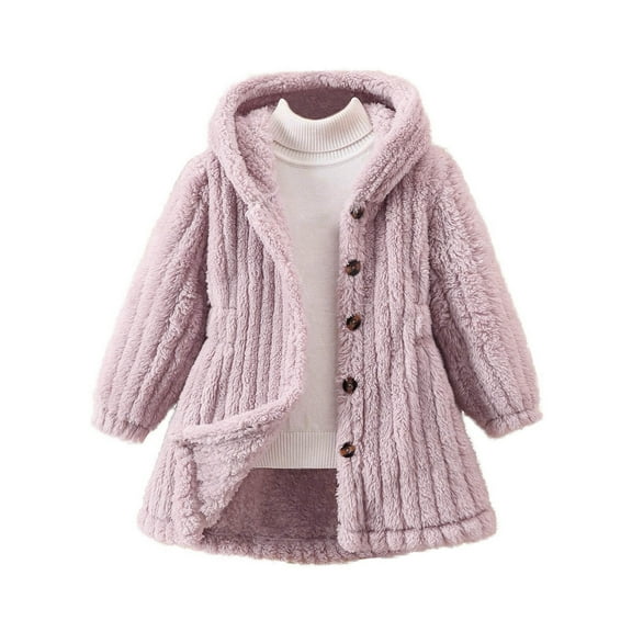 Annhoo Baby Kids Winter Fleece Jacket 3-7 Years Button Down Hooded Thick Warm Toddler Fuzzy Coats Outwear for Little Girls