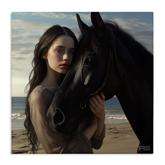 Stupell Industries Beautiful Girl & Stallion People Painting Wrapped Canvas Art Print Wall Art, 17 x 17