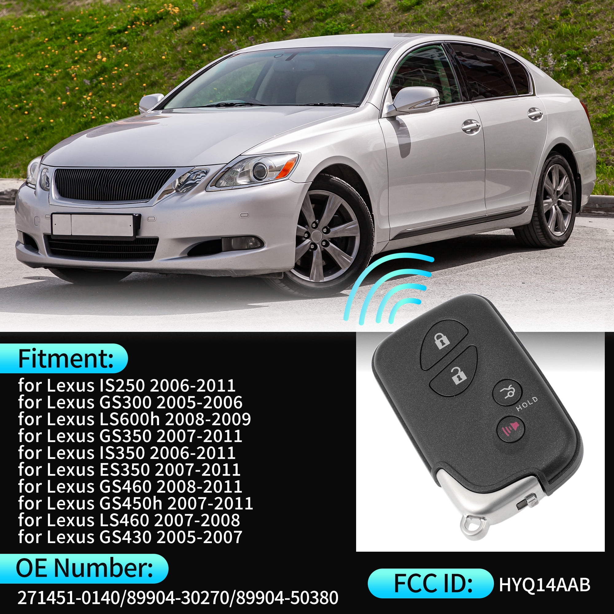 HYQ14AAB 314.3MHz Replacement Keyless Entry Remote Smart Key Fob for Lexus ES350 GS300 GS350 GS430 GS450h GS460 IS250 IS350 LS600h No.271451-0140/89904-30270/89904-50380 4 Buttons