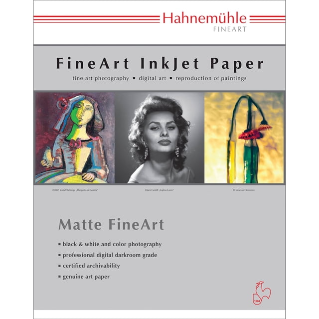 Hahnemuhle Matte Photo Rag, 188 g/ms, Smooth, Bright White Inkjet Paper, 17x22", 25 Sheets
