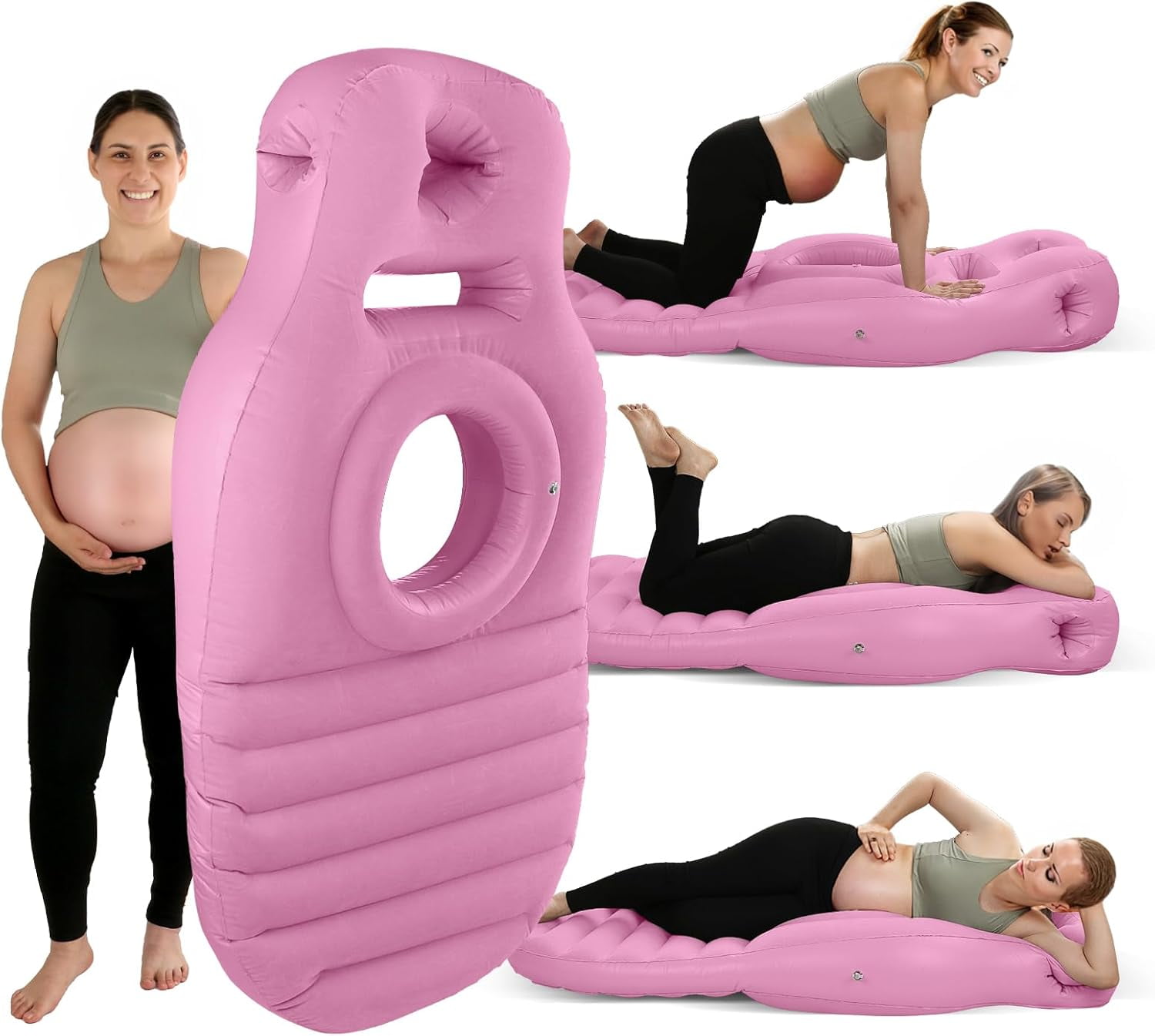 Hemvt Portable Maternity Pillow for Side & Stomach Sleepers, Inflatable Pregnancy Airbed with Belly Support Hole, Full-Body Comfort for Pregnant Women, Travel-Friendly, Gray