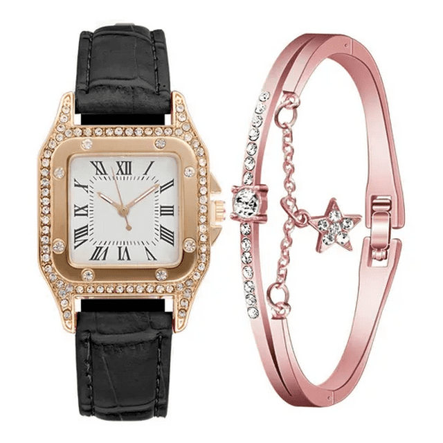 Reloj Con Correa Con Diamantesy Pulsera Para Mujer Negro Malubero No Es apto para buceo