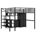 thumbnail image 4 of MODERNLUXE Full Size Metal Loft Bed with Desk and Drawers, Storage Staircase and Wardrobe, Black, 4 of 16