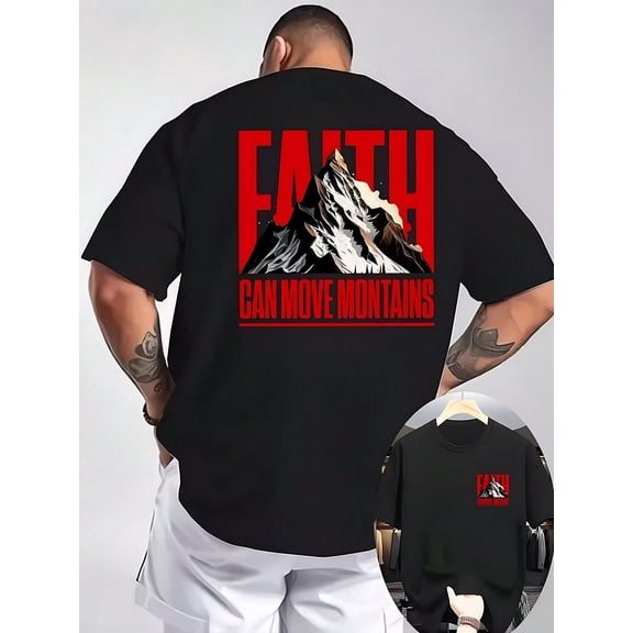 Vintage Faith Can Move Mountains Religious Scripture Mountain Graphic Double Sided Print Men's Casual T-Shirt