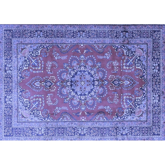 Ahgly Company Machine Washable Indoor Rectangle Medallion Blue Traditional Area Rugs, 5' x 7'