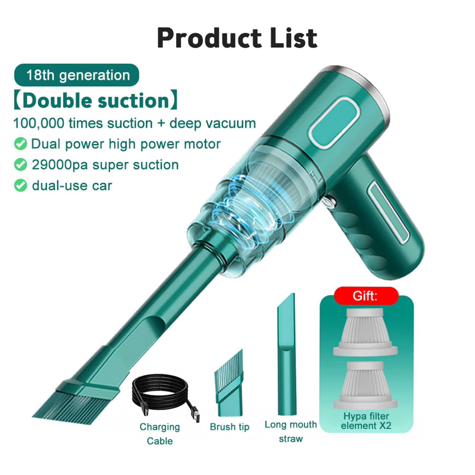 Fiocias Car vacuum cleaner super handheld portable car vacuum cleaner home wireless mini Green Double Filters