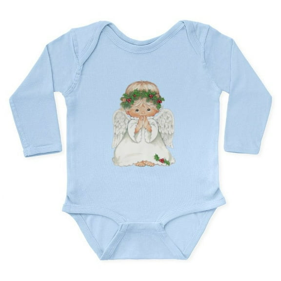 CafePress - Christmas Cute Baby Angel Praying Body Suit - Long Sleeve Cotton Baby Bodysuit
