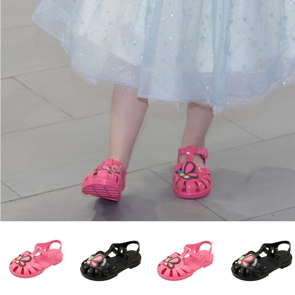 FRSASU Toddler Girls Jelly Sandals Butterfly Closed Toe Summer Cute Flats Kids Ankle Strap Confetti Casual Shoes Watermelon Red