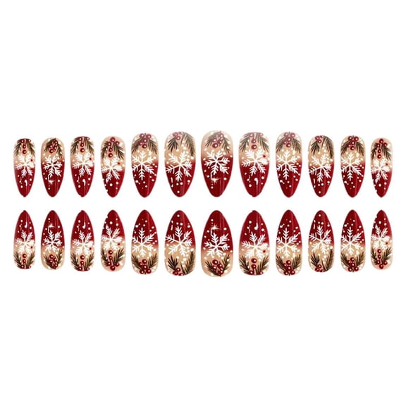 24pcs Christmas Stylish French Dress Nail Festive Snowflakes And Red Gold Accents Patches False Thick Lasting Nails Nails