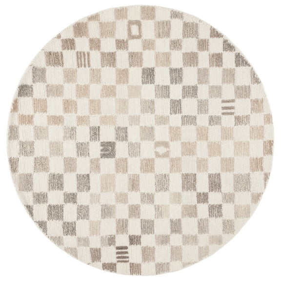 SAFAVIEH Ebony Hank Checkered Area Rug, Natural/Beige, 6' x 6' Round