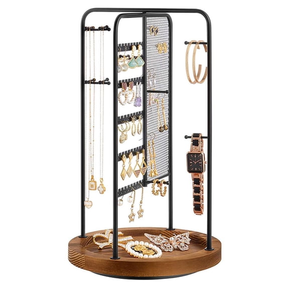 Aolyty Multi-Layer Detachable 360° Rotating Jewelry Display Stand, Floor-Standing Necklace and Earring Organizer(Black)