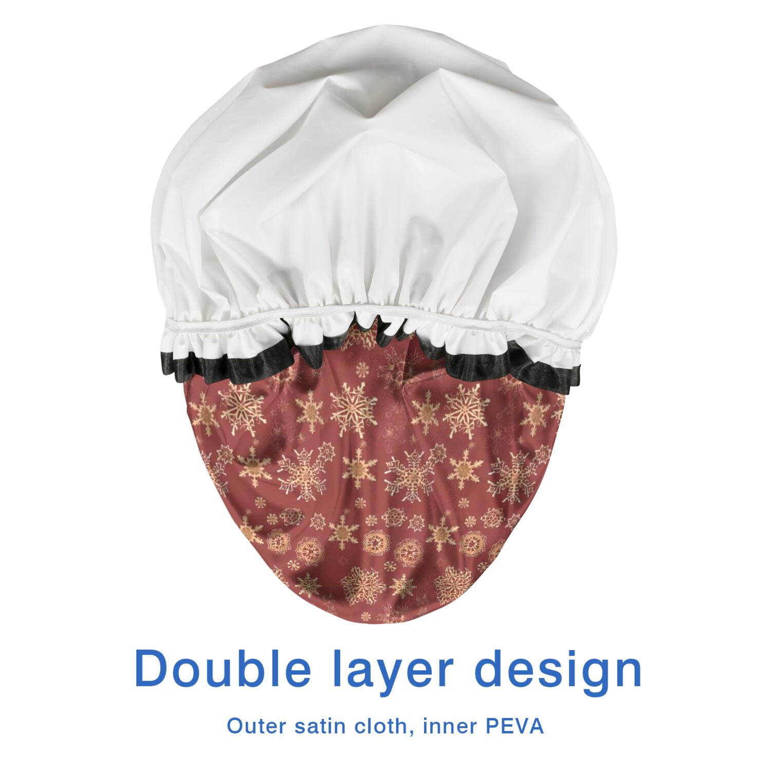 Shower Caps,Red Christmas Snowflake Pattern Waterproof Shower Cap for Women 4 Pieces,Double Reusable Hair Cover for Shower PEVA Elastic Stretch Hem