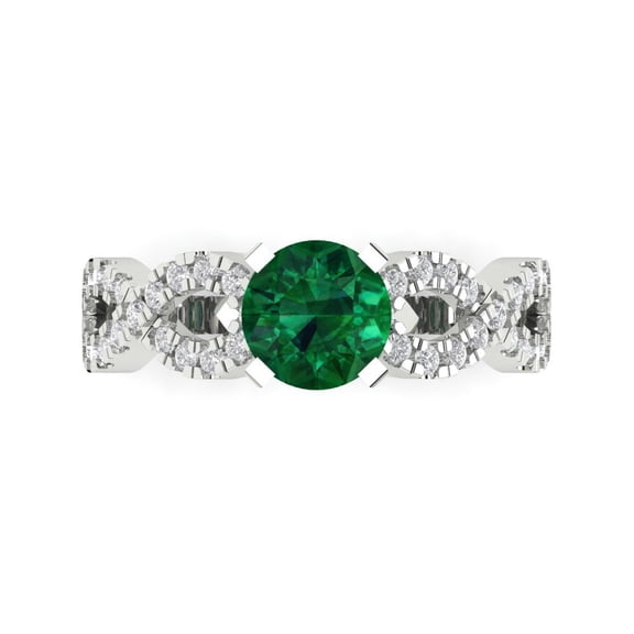 Solitaire with Accents Engagement Ring for Women - 1.42ct Simulated Emerald in 14K White Gold Promise Ring