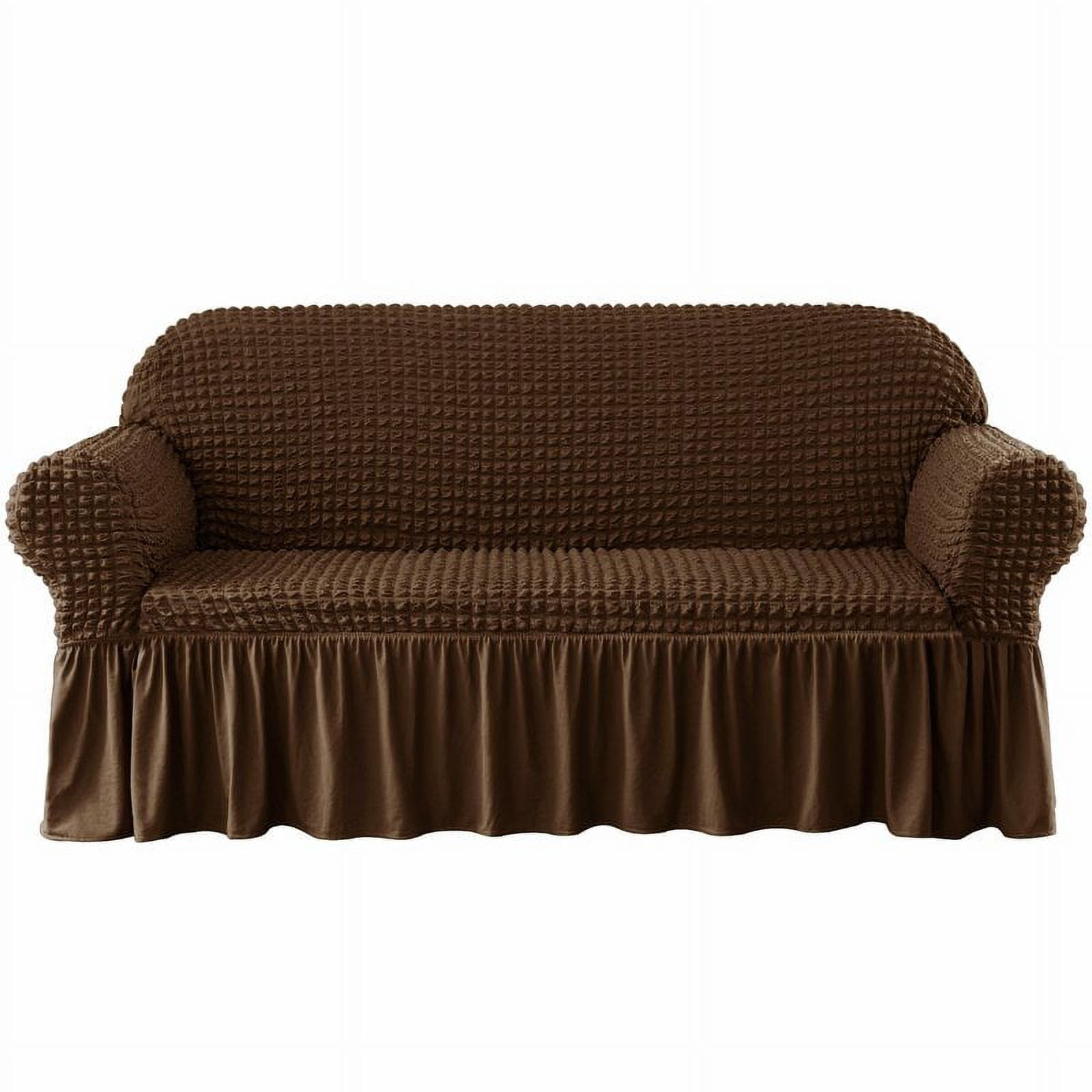 Subrtex Seersucker 1 Piece Sofa Slipcover with Ruffle Skirt(Sofa, Chocolate)