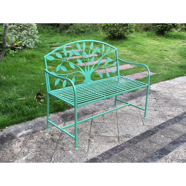 Banc de Jardin en Métal Motif d'Arbre Bleu Vert Couleur