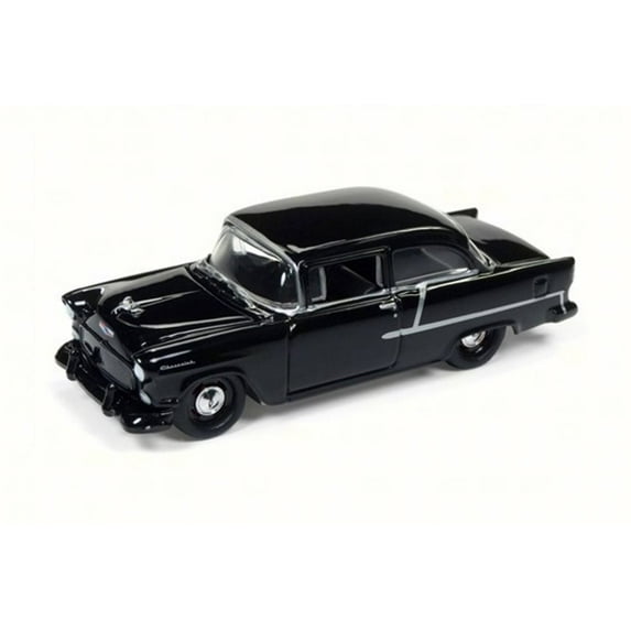 1955 Chevy 2- Door Sedan, Gloss Black - Round 2 JLSP005/24A - 1/64 Scale Diecast Model Toy Car