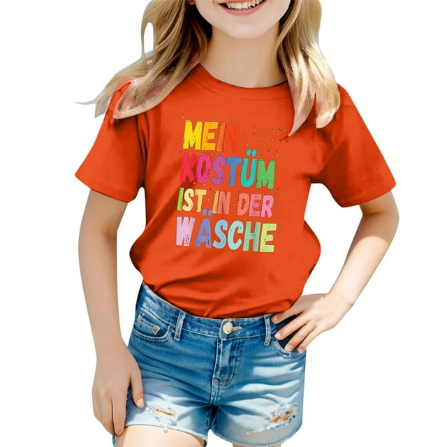 PMVFHDE T-Shirts Graphiques pour Filles, Hauts d'Été Mignons pour Filles, Robe T-Shirt pour Filles, Hauts Décontractés d'Été pour Filles, T-Shirt à Manches Courtes et Col Rond Imprimé pour Enfants, Orange, 1-2 Ans