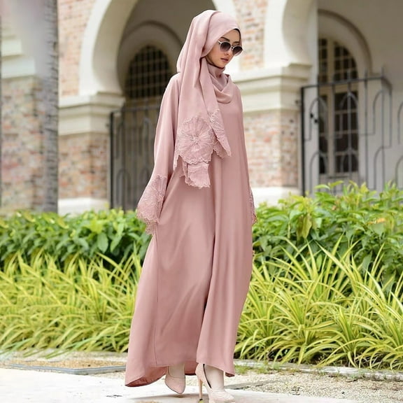 Women Muslim Dress Ramadan Clothes For Women Muslim Robe Malay Indonesia With Hijab Dress 0 Pink M