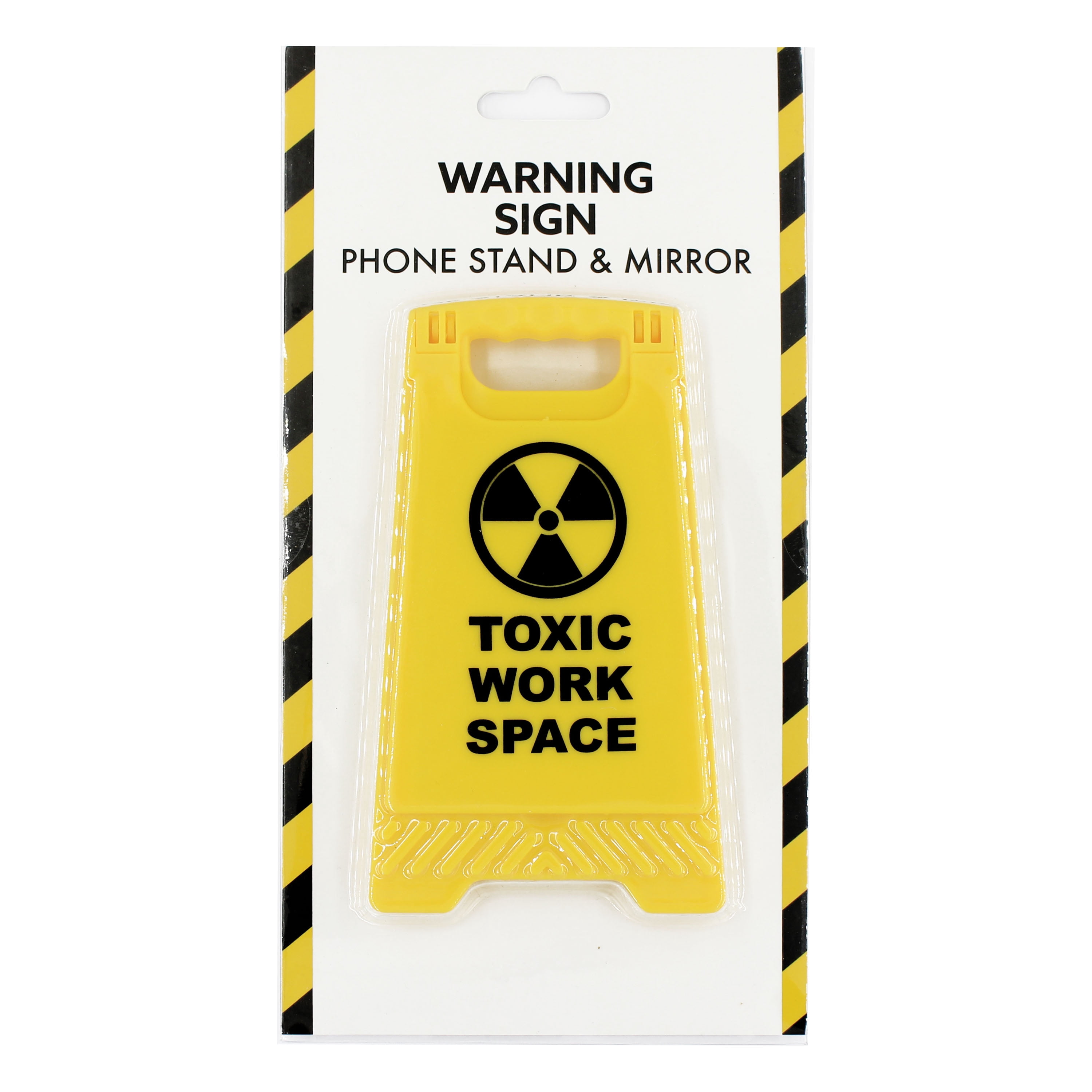 Warning Sign Desk Accessory with Phone Stand and Mirror, 3.11 x 5.43 in